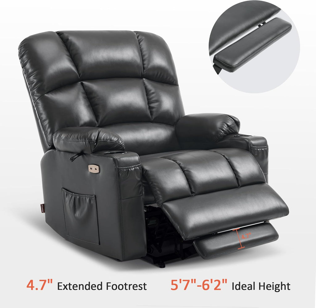 MCombo Oversized Dual Motor Power Lift Recliner Chair Sofa with Massage and Heat for Big Elderly People, Infinite Position, USB Ports, Faux Leather R7688 (Dark Grey, Large-Oversize)