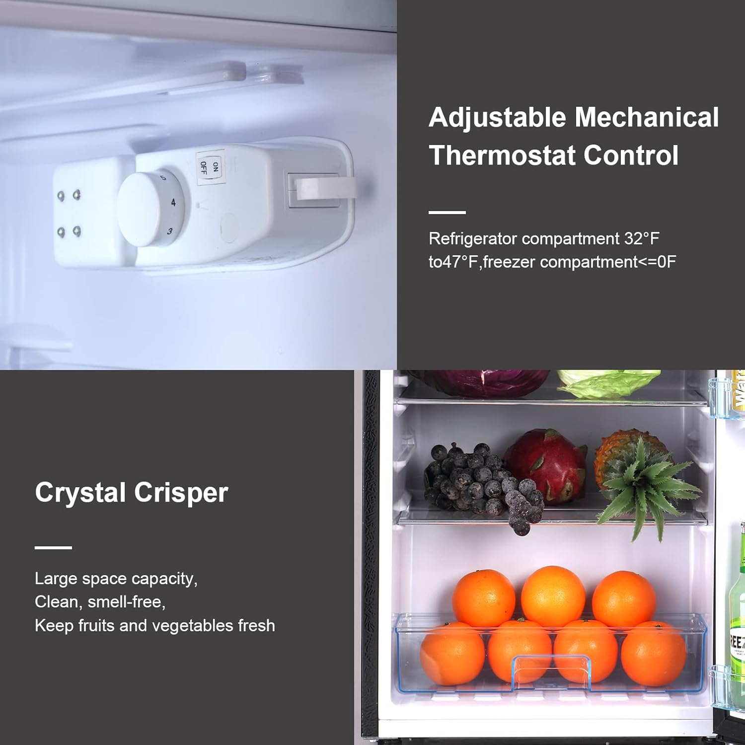 Compact Refrigerator 3.5 Cu.Ft WANAI Classic Retro Refrigerator 2 Door Mini Refrigerator Adjustable Remove Glass Shelves Refrigerator Suitable for Dorm Garage and Office