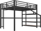Bellemave Metal Queen Size Loft Bed with Desk and Storage Stairs,Heavy Duty Loft Bed Frame Queen Size with LED Lights and Charging Station for Kids,Teens,Adults,Black