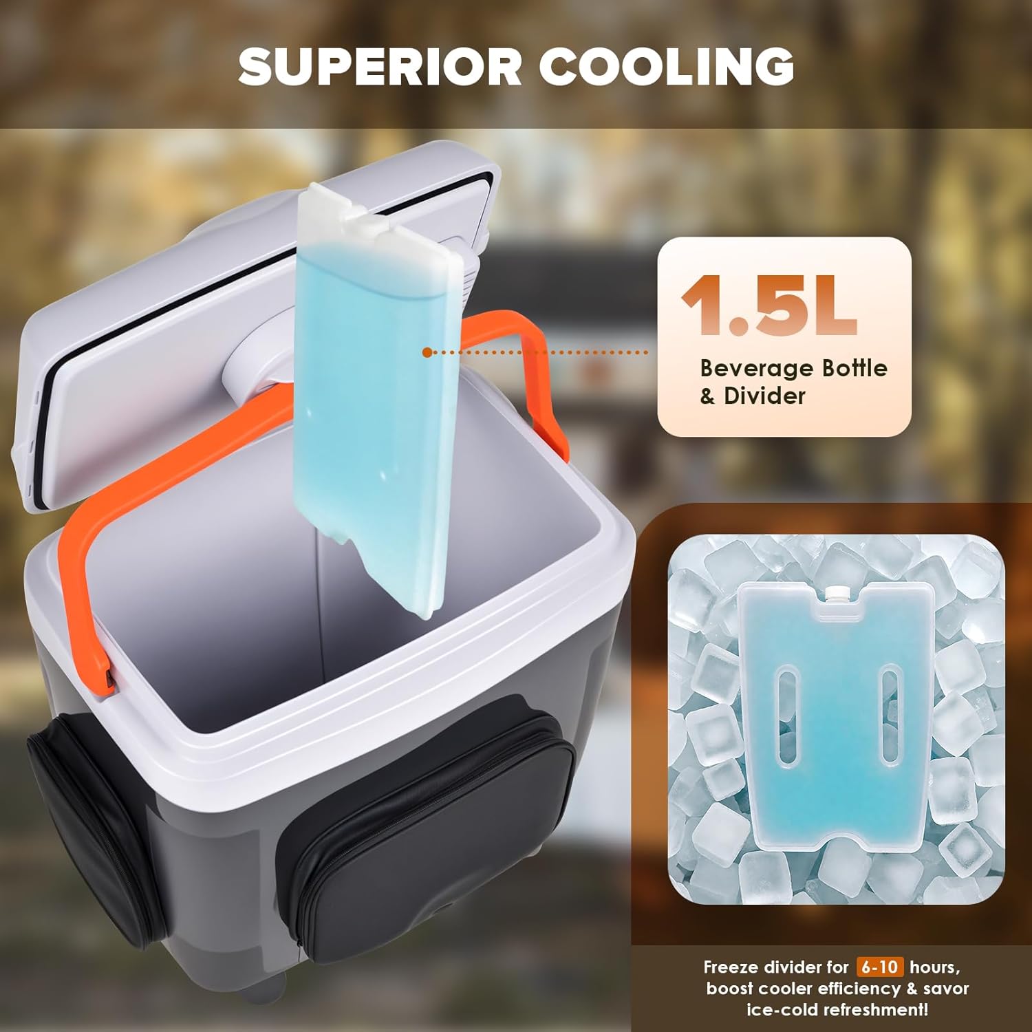 Kikihuose 12V Car Refrigerator 32 Qt (30L) Electric Cooler/Warmer with Pockets, Ice Pack Divider, Removable Lid, Wheels,Thermoelectric Fridge for Travel Camping Vehicles Truck Home, 120V AC