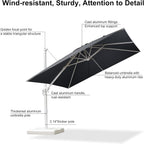 PURPLE LEAF 10 FT Patio Umbrella White Cantilever Umbrella Square Aluminum Offset Outdoor Umbrella Hanging Windproof with 360° Rotation for Garden Deck Pool, Grey