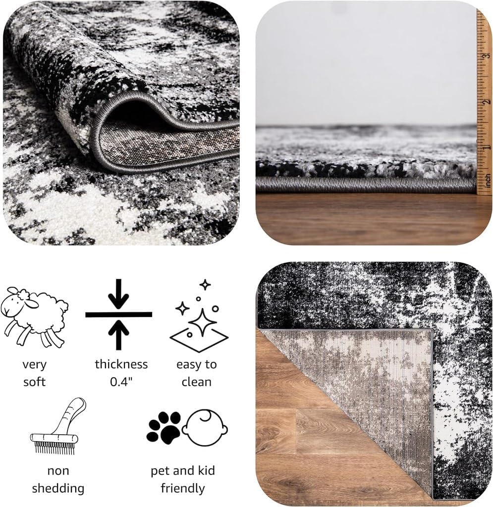 Keen Home Design Area Rugs - 9x12 Non-Shedding, Abstract Rugs for Kitchen, Living Room, Bedroom, Dining Room, Entryway - Size: 9'2" x 11'11", Abstract Black