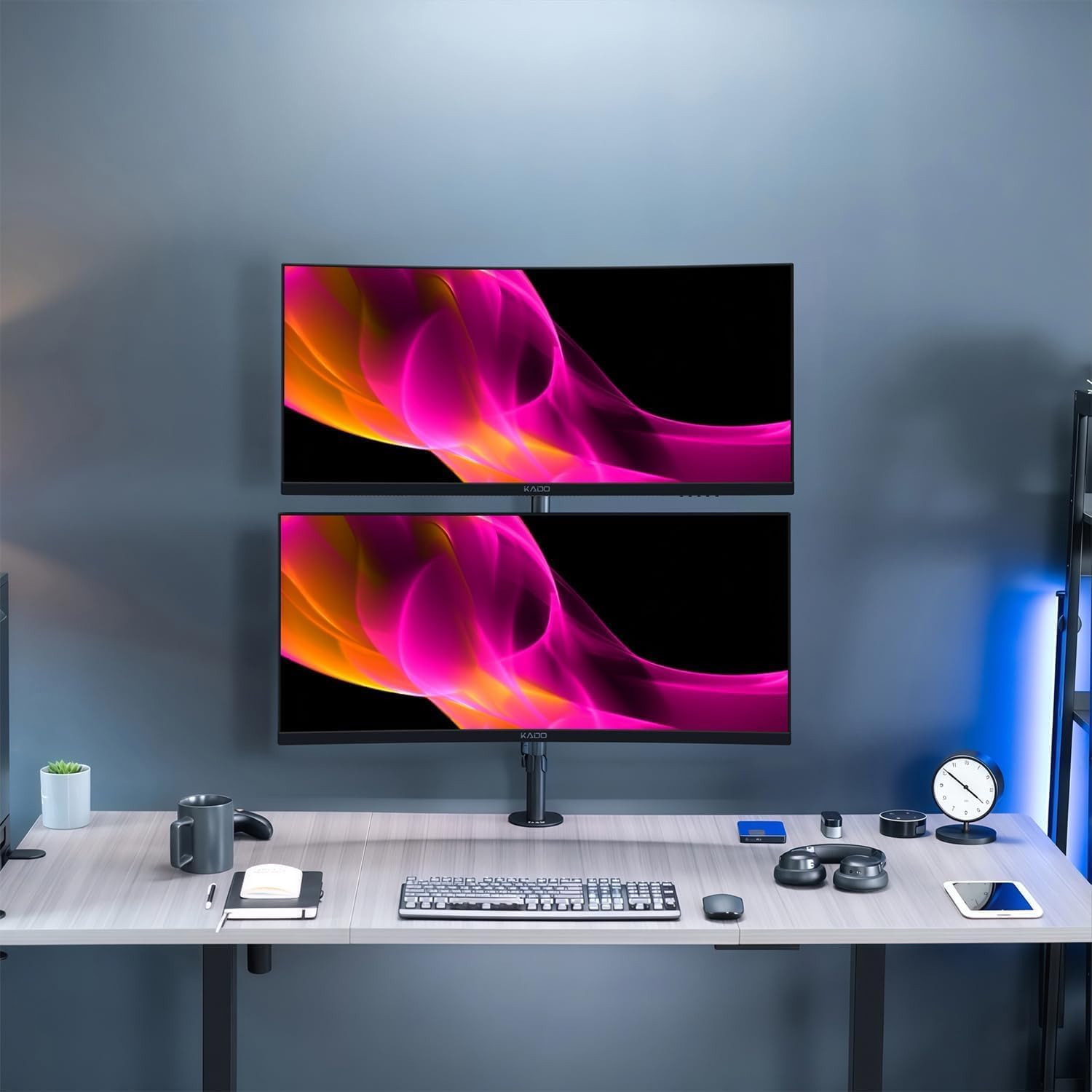 Kado Dual Gaming Monitor Setup - 2-Pack 34" Curved 1500R 21:9 Ultrawide 3440x1440 165Hz 1ms WQHD Computer Monitor  Stacked Setup AMD FreeSync Premium  VESA Mount HDMI DisplayPort Built-in Speakers
