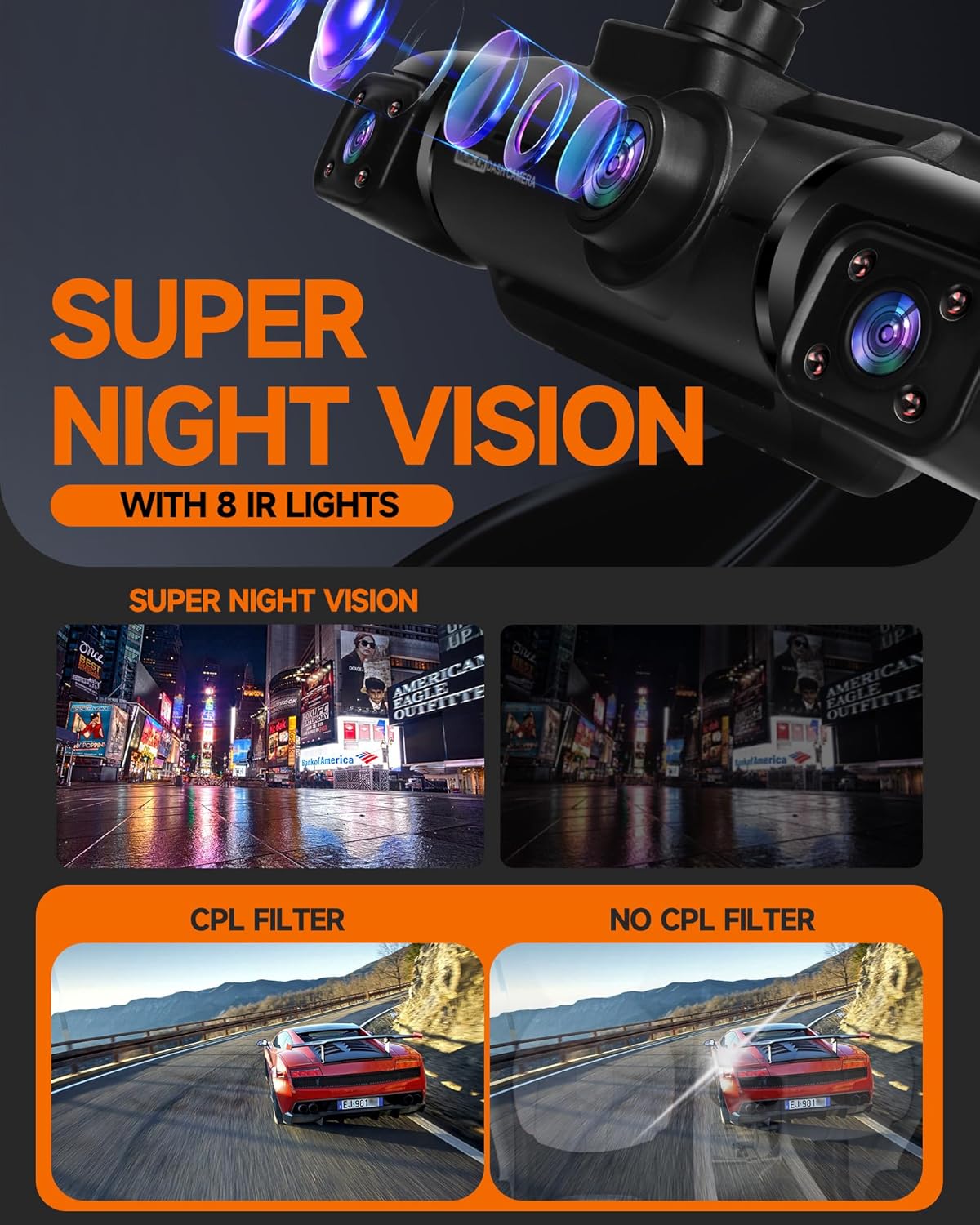 4 Channel Dash Cam Front and Rear  3K+3*1080P Dash Camera for Cars  Free 64GB Card  360° Car Video Recorder  5GHz WiFi GPS  Voice Control  CPL Filter  WDR Night Vision  24H Parking Mode(N700)