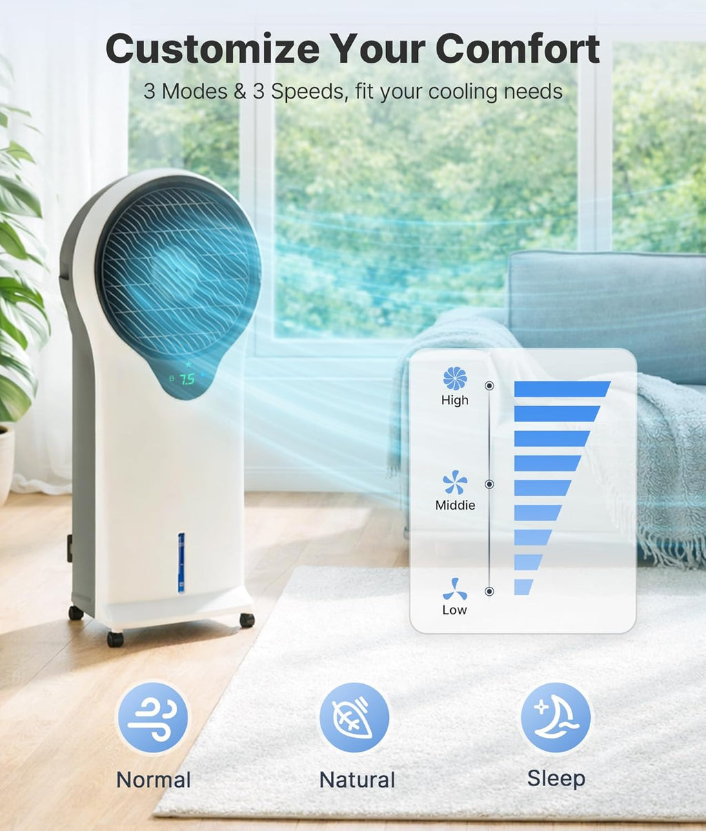 3-in-1 Evaporative Air Cooler - Portable Swamp Cooler Air Conditioner with 5.5L Water Tank & 2 Ice Packs, 3 Speeds, 3 Modes, Cooling Fans that Blow Cold Air for Home & Office, Mother's Day