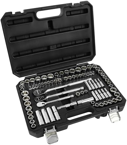 GreatNeck 82-Pc Mechanic Tool Set, SAE & Metric Socket and Ratchet Set, Mechanic Gifts, Tool Box with Tools, 1/4", 3/8", 1/2" Drive, Durable Storage Case