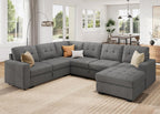 HONBAY Sleeper Sofa Bed with Storage Chaise, Sectional Couch with Pull Out Bed, U Shaped Sectional Sleeper Sofa Couch, Grey