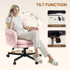 Bestier Criss Cross Chair with Flip-Up Armrests, Swivel Makeup Vanity Chair with Wheels & Side Pockets, Cross Legged Office Chair for Home Office, Bedroom, Pink Velvet