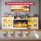 97" Fireplace TV Stand with 36" Electric Fireplace, Farmhouse Entertainment Center for TVs up to 100", Media Console Table with Large Storage Cabinets, for Living Room, White