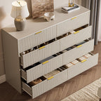 Beige Dresser for Bedroom, 8 Drawer Double Dresser, Modern Chest of Drawers for Bedroom, Living Room, Entryway and Closet, 55" L x 15.7" D x 37.4" H