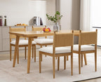 CIMOTA Modern Dining Chairs Set of 6, Mid Century Upholstered Dining Room Chairs with Woven Back, Armless Kitchen Chairs with Natural Solid Wood Legs, Linen Beige