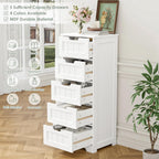 FOTOSOK Bathroom Cabinet, Bathroom Storage Cabinet with 5 Drawers, Wooden Storage Cabinets with Cut-Out Handles, 11.8” x 15.7” x 40.1” Bathrooms Floor Cabinets for Hallway/Living Room, White