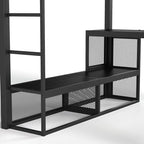 Bellemave Queen Size Loft Bed with Storage Shelves & Hanging Rod, Metal Queen Loft Bed Frame with Desk for Kids Teens, Black