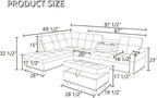 Leather 3-Piece L-Shaped Couches for Living Room, Sectional Sofa with Storage Ottoman & Movable Chaise, Modular Convertible Couch for Bedroom & Apartment, Deep Black