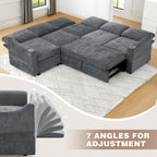 84" Chenille Modular Sofa Bed w/Adjustable Backrests, L-Shape Sleeper Sofa w/USB Ports & Storage Space, Convertible Corner Sectional Couch w/Pull Out Bed for House, Living Room, Grey