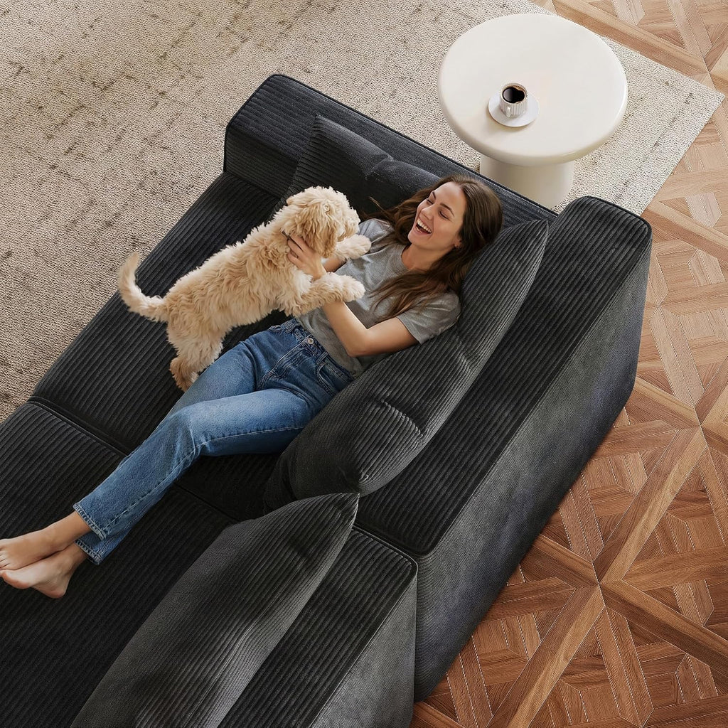 97" L-Shaped Cloud Boneless Couch with Deep Seat, Modular Sectional Sofa with Chaise, Flexible Module Combination for Living Room, Bedroom, No Assembly (Black, Left Facing Chaise)