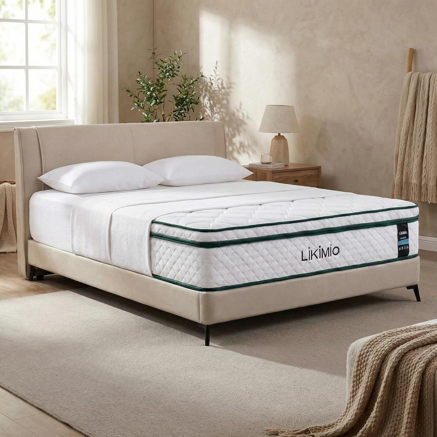 LIKIMIO 12 Inch Queen Size Mattress, 2-in-1 Hybrid Mattress w/Memory Foam & Pocket Springs in A Box, Oeko-TEX & CertiPUR-US Certified, Made in USA