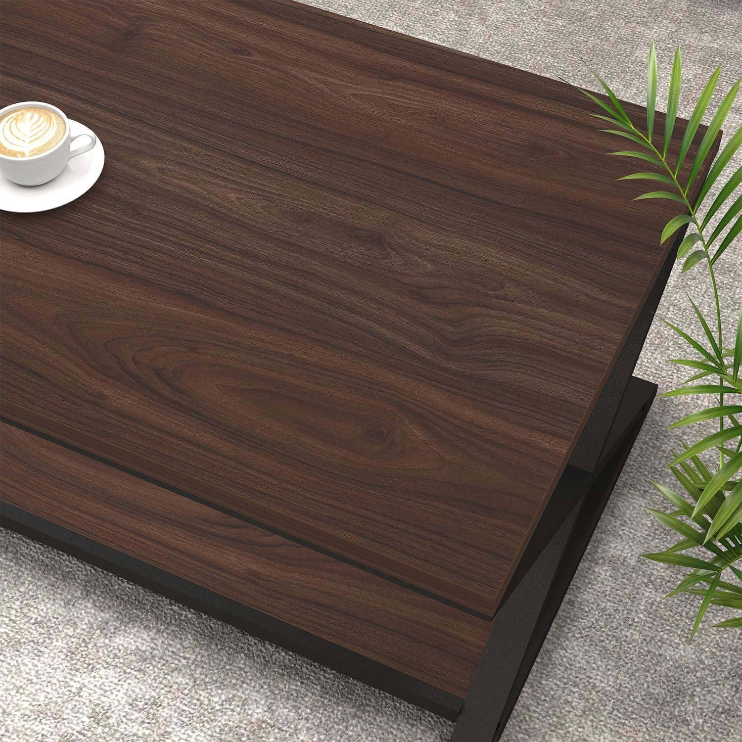 HSH Walnut 2 Tier Storage Coffee Table, Modern Rectangle Center Table for Living Room, Industrial Minimalist Wooden Metal Cocktail Tea Table, Home Office Rustic Simple Display Coffee Table, 39 Inch