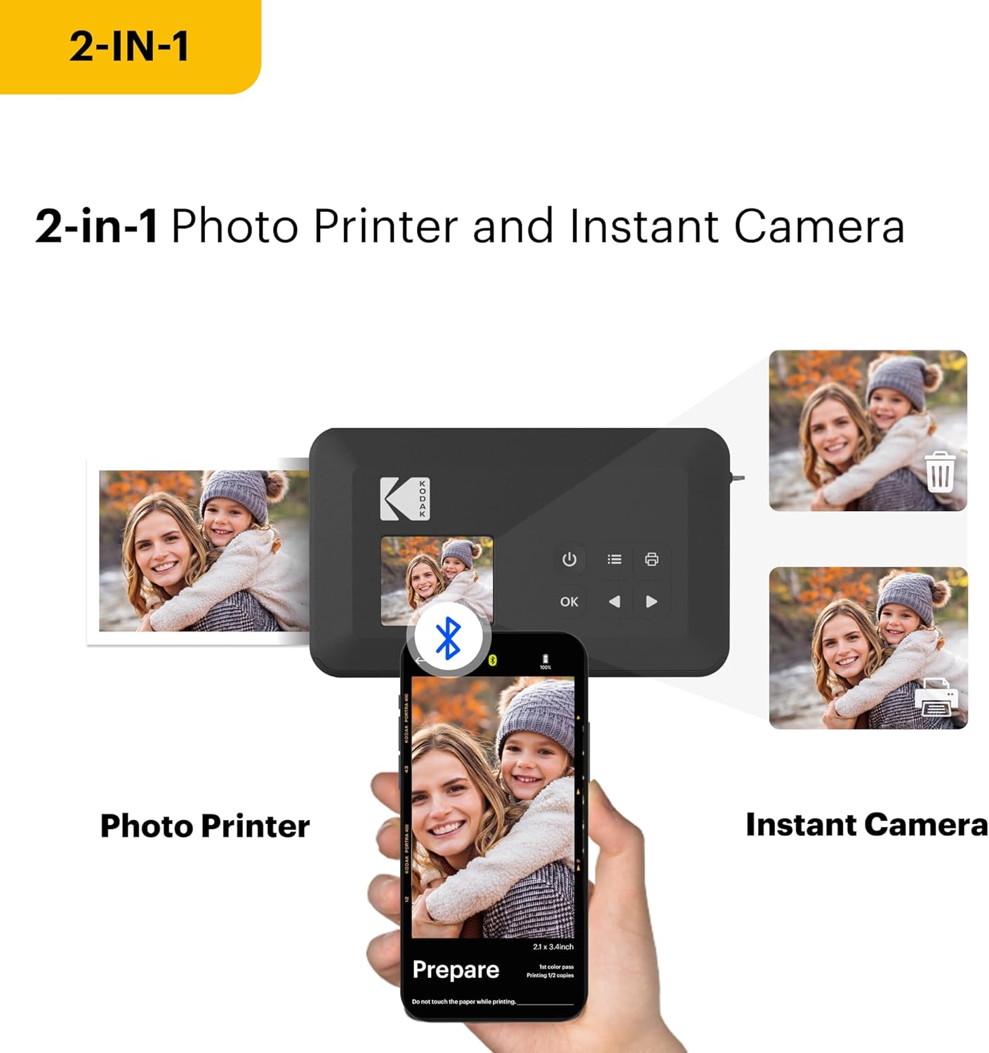 Kodak Mini Shot 2 Retro Portable Wireless Instant Camera & Photo Printer - White - 60 Sheets
