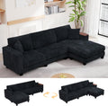 114.5" Corduroy Sectional Sofa with Armrest Storage & Reversible Chaise, Comfy L Shaped Sofa 4 Seat Sectional Couch, Modern Upholstery Couch with Removable Covers, for Living Room, Apartment, Black
