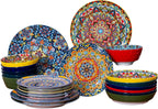 24 Pieces Dinnerware Sets, Ceramic Plates and Bowls Set, Microwave and Dishwasher Safe, Scratch Resistant, Bohemian Style Dishware Set, Service for 6