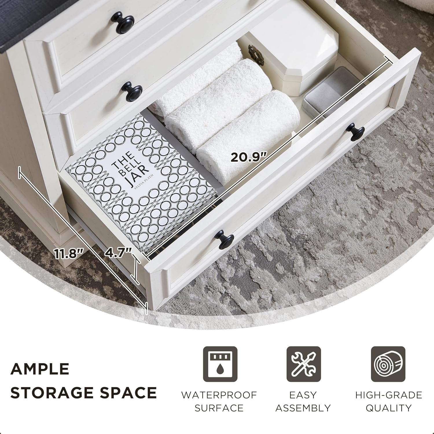 ACCOHOHO 26" W Nightstands Set of 2, Farmhouse End Table with 4 Drawers for Storage, Nightstand with Charging Station for Bedroom, Off White