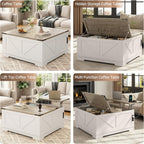 EAG 40" Large Farmhouse Lift Top Coffee Table with Hidden Compartment & Power Outlets, Square Wooden Coffee Table with Multi-Function Flip-Top Ample Storage Center Table for Living Room, White