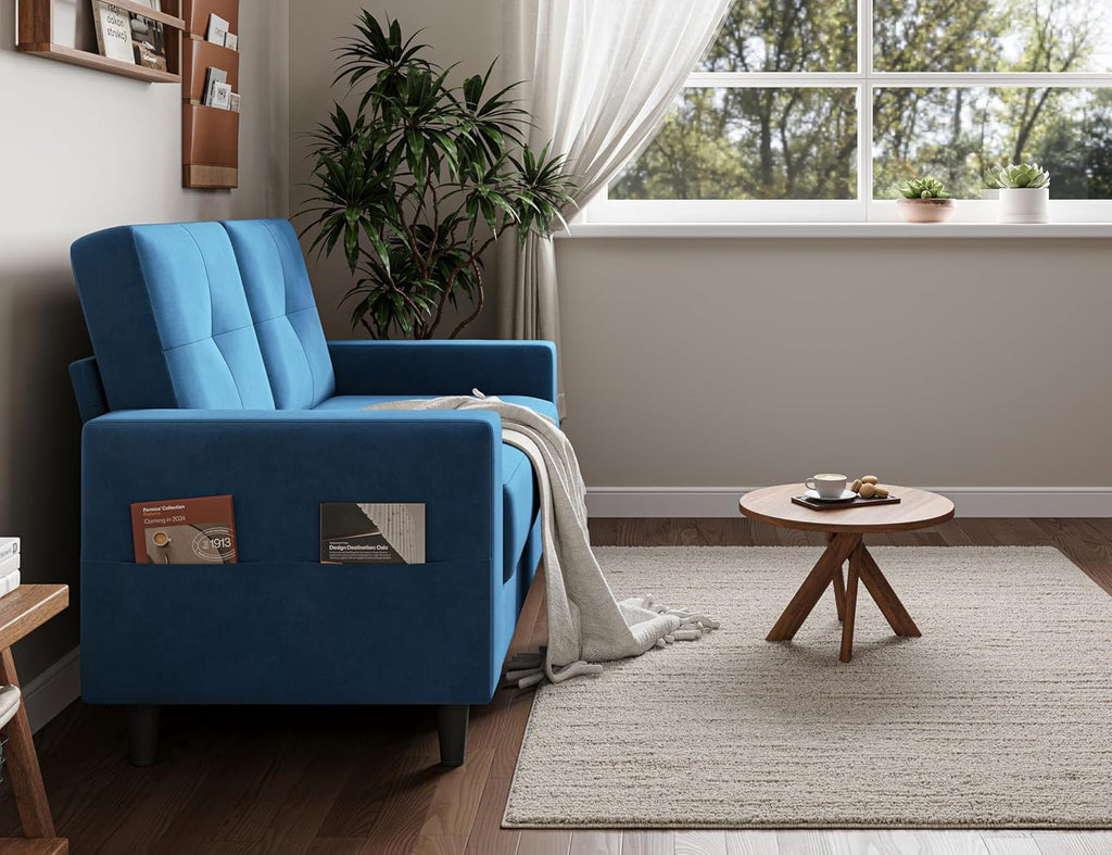 Txtin's Loveseat Sofa | 53" Love Seat | Small couches for Small Spaces | 2 Seater Mini Couch for Bedroom Apartment Office Living Room Blue