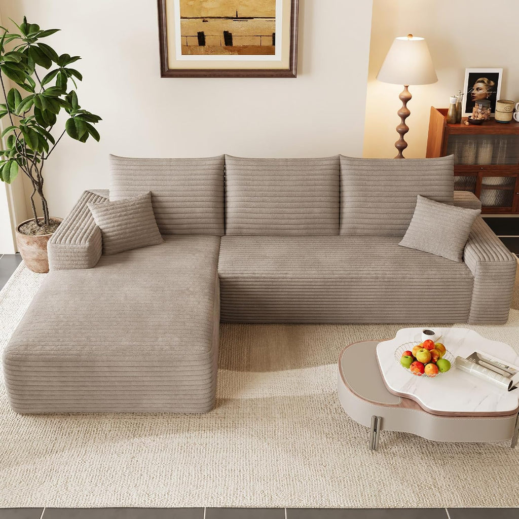 95" Modular Sectional Couch, Boneless L Shaped Cloud Sofa with Chaise Lounge, Corduroy Upholstered Couches Memory Foam Deep Seat, No Assembly Required, Ideal for Living Room(Camel, Left Facing)