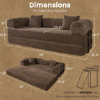 Convertible Sleeper Sofa Bed, 78" Corduroy Foldable Boneless Modular Couch, Memory Foam Compressed Sofa in A Box W/Plush Fabric Comfy Floor Lounge Couch for Living Room Apartment Bedroom, Brown