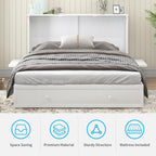 Mjkone Murphy Bed Queen Cabinet, Cube Cabinet Bed with Tri-Folding Mattress, Foldable Panel, Hidden Murphy Chest Beds with 2 Storage Drawers & USB Charging Station for Living Room Office, White