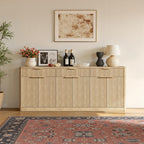 Evermagin 67" Fluted Oak Sideboard Buffet Cabinet with 3 Drawers, Modern Credenza with Storage, Console Coffee Bar Cabinet for Kitchen, Living Room and Entryway (67" W x 31.5" H x 15.7" D)