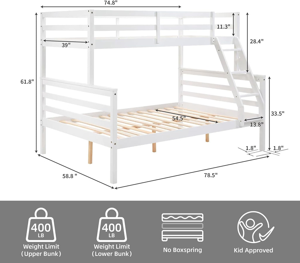 Softa Twin Over Full Bunk Bed with Ladder,Wooden Bunk Bed with High Guardrail and Ladder for Kids, Teens, Dorm Rooms, and Guest Rooms,No Box Spring Needed