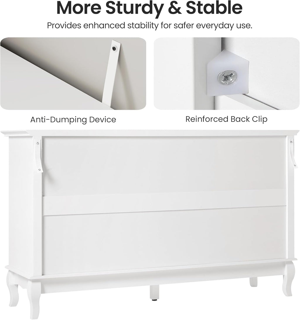 RoyalCraft 53" Wide 7 Drawer Dresser, White Dresser for Bedroom, Modern White Chest of Drawers with Solid Wood Legs and Painted Finish, Wooden Storage Closet Cabinet Organizer for Hallway, Living Room