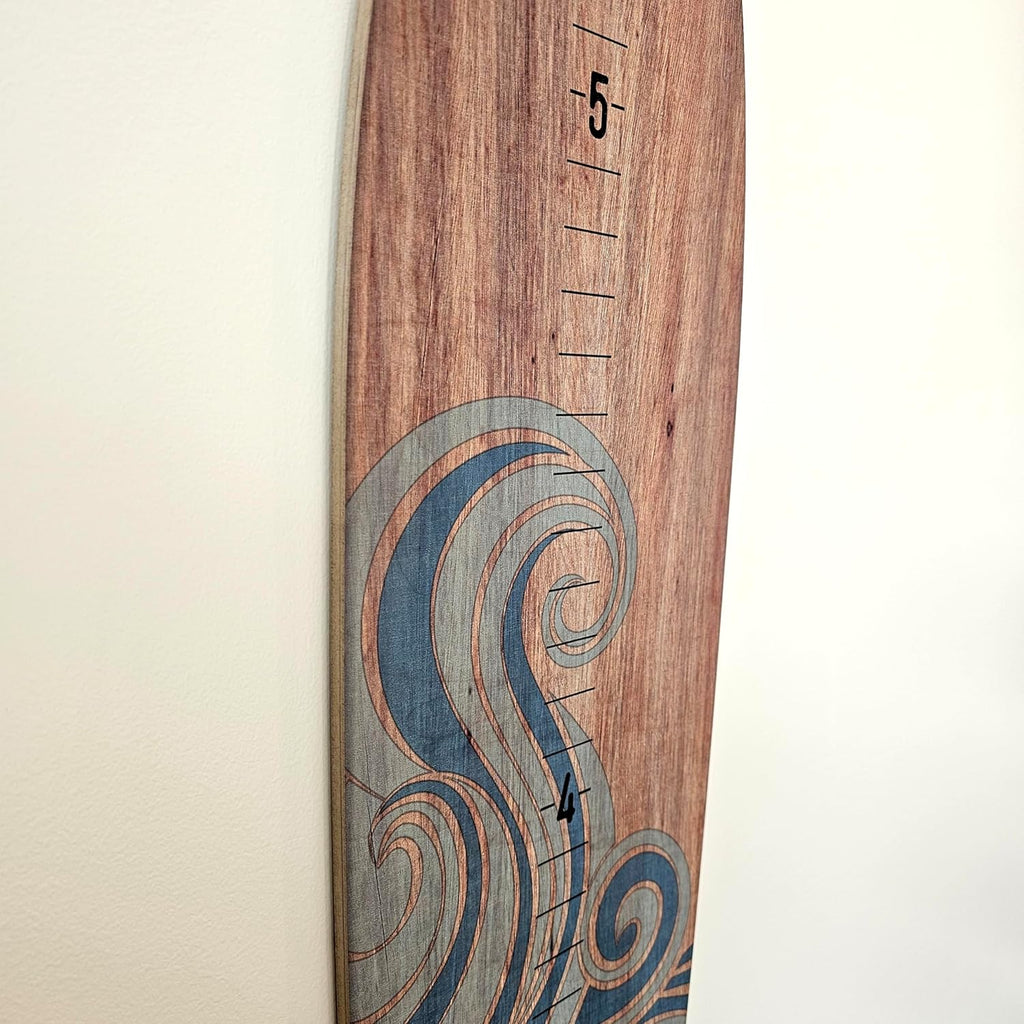 HEADWATERS STUDIO Wooden Surfboard Wall Decor Growth Chart - Surf Board Wall Decor for Kids Room, Wooden Growth Chart for Wall, Surfboard Wall Art, Surfboards for Decoration - Blue Wave (9.5"x 45")