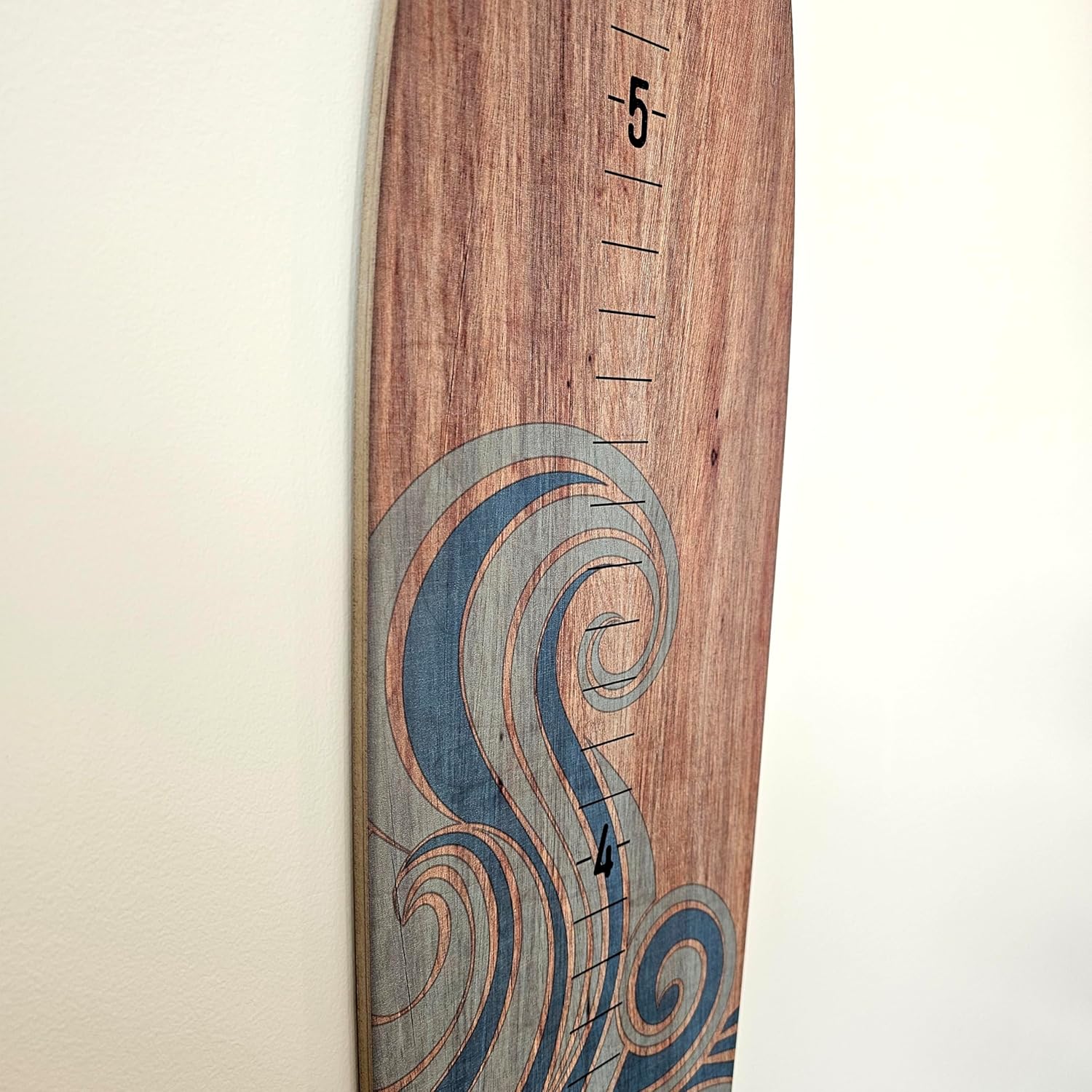 HEADWATERS STUDIO Wooden Surfboard Wall Decor Growth Chart - Surf Board Wall Decor for Kids Room, Wooden Growth Chart for Wall, Surfboard Wall Art, Surfboards for Decoration - Blue Wave (9.5"x 45")