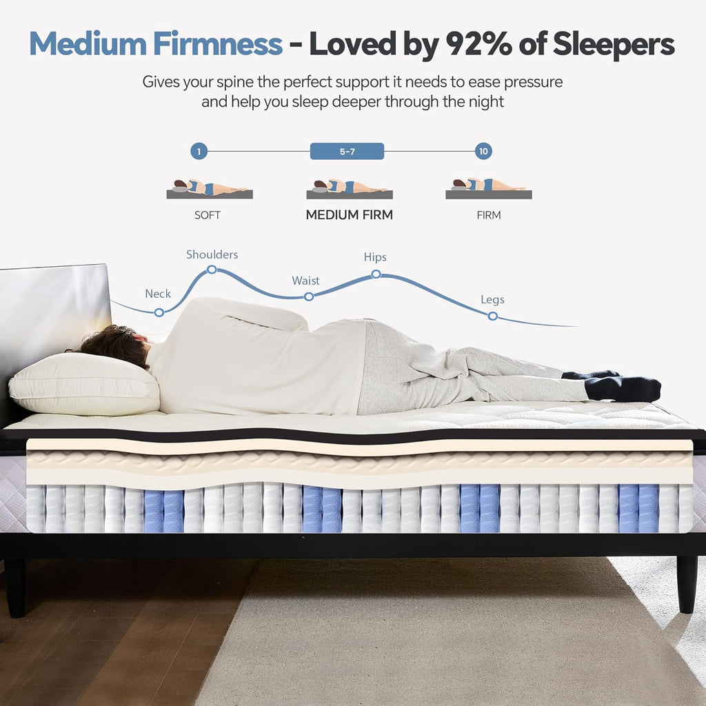 King Size Mattress in a Box, 12 Inch Hybrid Mattress with Individual Pocket Spring & Memory Foam, Soft, Motion Isolation, Medium Firm Comfort for Pressure Relief, CertiPUR-US Certified