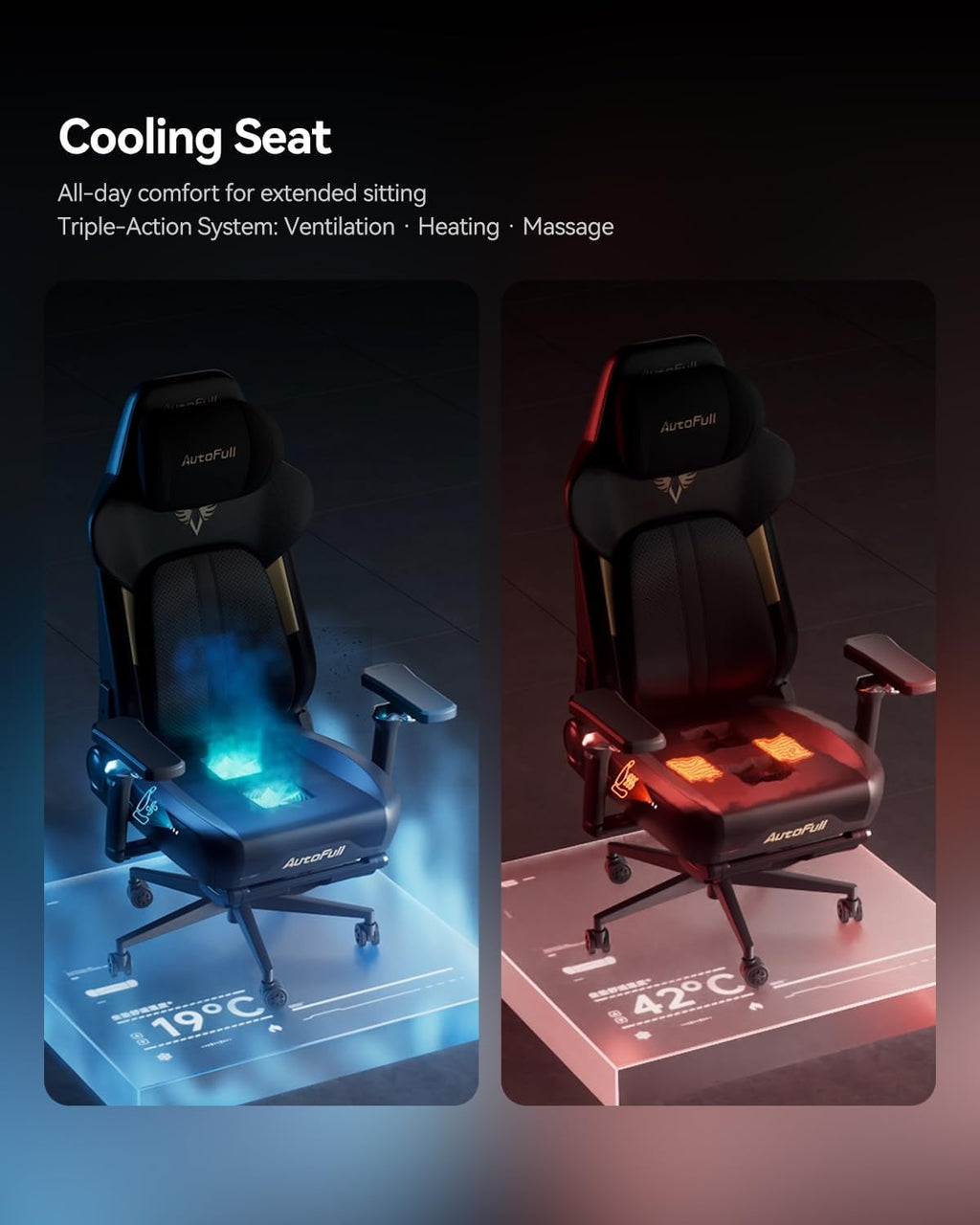 AutoFull M6 Ergonomic Gaming Chair – with 3rd-Gen Dynamic Lumbar Support, Lumbar & Leg Massage, Ventilated & Heated Seat, 360° Mechanical Armrests, Retractable Footrest (Black)