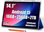 14 inch Large Screen Tablet  Android 15 Tablet 16GB RAM 256GB ROM  1920 * 1200 IPS FHD Display  Widevine L1  10000mAh 18W Charging  Wi-Fi & Bluetooth  4G LTE  with Stand Case & Stylus