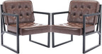 COLAMY Mid Century Modern Accent Chair Set of 2, Comfy Living Room Chair, Brown Leather Accent Chair, Faux Leather Reception Armchair with Metal Legs for Living Room Bedroom Reception Office, Brown