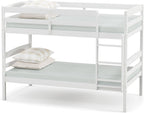 DORTALA Twin Over Twin Bunk Bed, Rubber Wood Convertible Wood Bunk Bed with Ladder Guardrail, Safety High Guardrail, Solid Wood Frame, Practical Morden Bunk Beds for Home, Dorm, Apartment, White