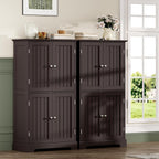ChooChoo Bathroom Floor Cabinet, Modern Bathroom Storage Cabinet with 4 Doors and Adjustable Shelves, Freestanding Cupboard for Living Room, Espresso