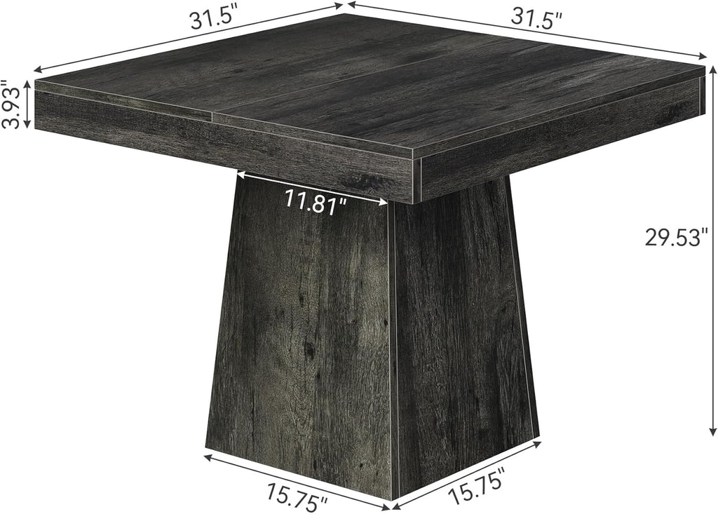 LITTLE TREE Dining Table for 4 People, 31.5-Inch Square Small Kitchen Table, Farmhouse Dinner Table with Sturdy Pedestal Base for Restaurant, Dining Room, Living Room, Grey