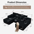 107" Cloud Modular Sectional Couches, Modern Convertible U Shaped Couch, 3 Seat Corduroy Comfy Deep Seat Sectional Sofa Oversize Deep Seat Sofa
