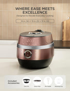 CUCKOO High Pressure Rice Cooker 6-Cup Uncooked / 12-Cup Cooked with Induction Heating Technology, Versatile Rice Maker with 16 Menu Options and Steam Plate, Voice Guide, Copper (CRP-JHR0609F)