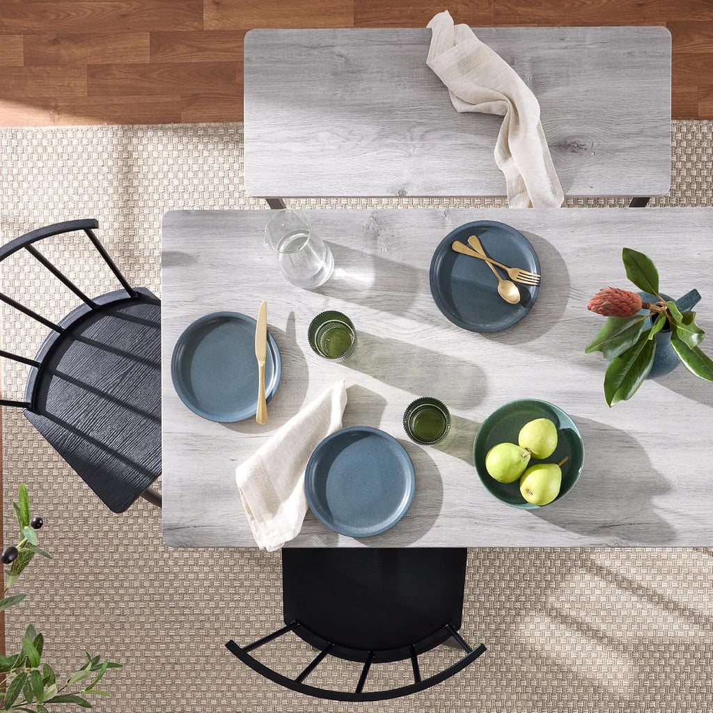 Best Choice Products 4-Piece Farmhouse Dining Table Set w/ 2 Black Spindle Chairs, Dining Bench, Kitchen Table, Windsor Chairs - Gray