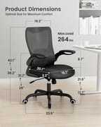 MUXX.STIL Office Chair, Ergonomic Desk Chair with Adjustable Lumbar Support and Flip up Armrest, Breathable Mesh Computer Chair for Home Office, Black