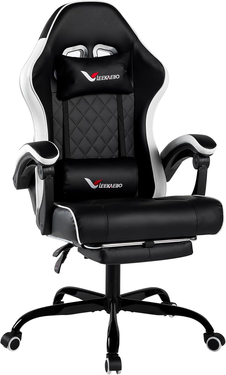 Gaming Chair for Adults, Computer Chair with Footrest and Pocket Spring Cushion,Comfortable Ergonomic Video Game Chair with Lumbar Support and Headrest for Office Home (White)