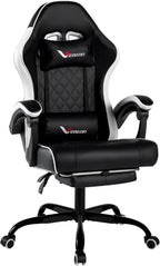 Gaming Chair for Adults, Computer Chair with Footrest and Pocket Spring Cushion,Comfortable Ergonomic Video Game Chair with Lumbar Support and Headrest for Office Home (White)