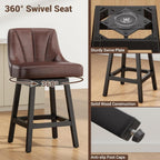 Swivel Bar Stools with Backs, 26" Counter Height Bar Stools Set of 4, Modern Leather Extra Upholstered Counter Barstools with Square Solid Wood Legs for Kitchen Island, Dining Room, Brown
